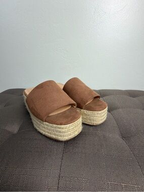 Lulus O’ahu 2 Cocoa Brown Suede Espadrille Platform Slides Women’s Size 10